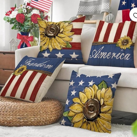 4th Of July Sunflower Patriotic Decorative Throw Pillow Covers 18 X 18 Set Of 4, - Picture 7 of 7